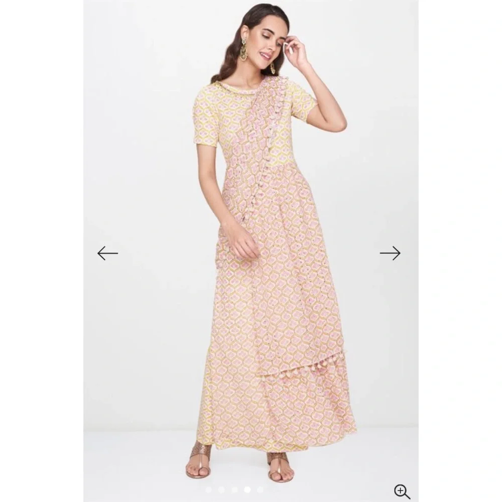 New - Global Desi - Frilled Stitched Saree Dress - Never Worn - Ready to Wear - Picture 10 of 17
